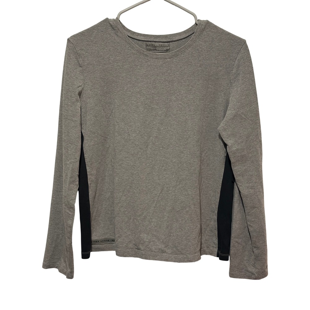 Lauren Active Ralph Lauren Womens Gray Long Sleeve T-Shirt Black Side Panels L